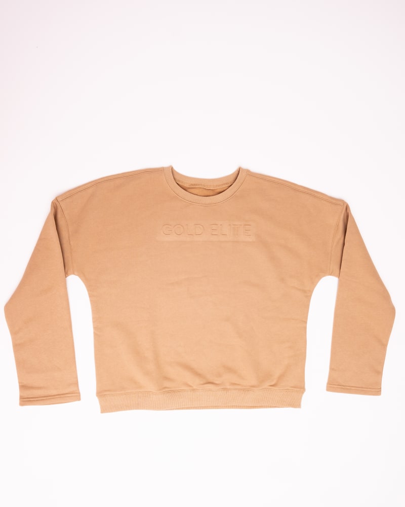 Front of a size XL GOLD ELITE Crewneck Sweater in Desert Mist by Gold Elite Apparel. | dia_product_style_image_id:284852